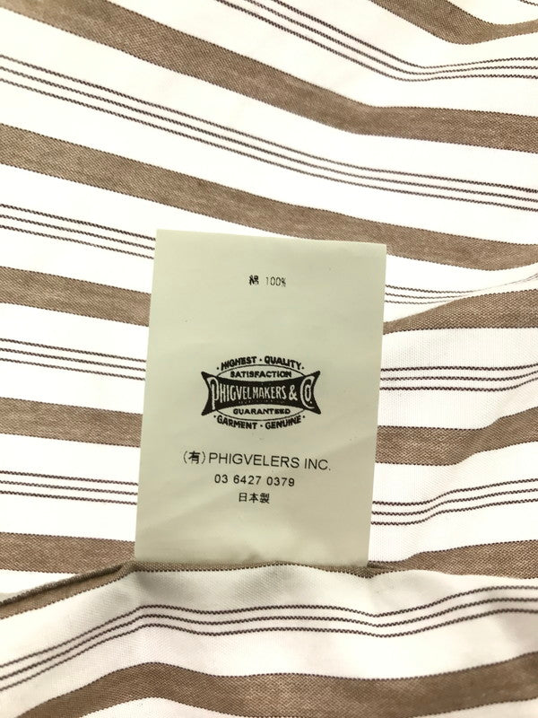 【中古品】【メンズ】 PHIGVEL MAKERS&CO フィグベル STRIPE L/S SHIRT PMAG-LS01 ストライプ ロングスリーブ シャツ 長袖シャツ トップス 140-260829-rt-03-tagh サイズ：4 カラー：ホワイト/ブラウン 万代Net店