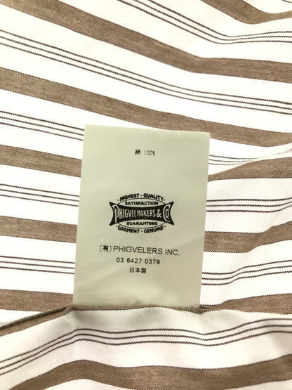 【中古品】【メンズ】 PHIGVEL MAKERS&CO フィグベル STRIPE L/S SHIRT PMAG-LS01 ストライプ ロングスリーブ シャツ 長袖シャツ トップス 140-260829-rt-03-tagh サイズ：4 カラー：ホワイト/ブラウン 万代Net店