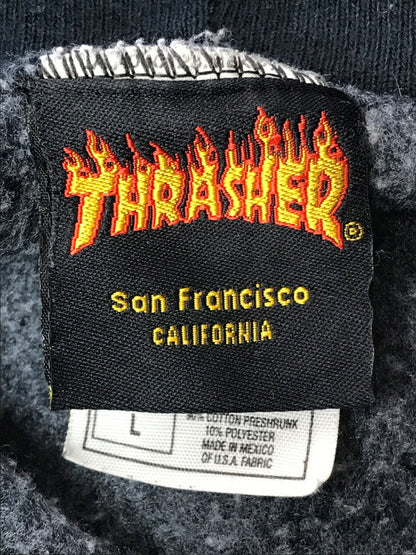 【中古品】【メンズ】 OLD THRASHER オールド スラッシャー 90's～00's LOGO HOODIE メキシコ製 フレイムロゴタグ ロゴ フーディー トップス パーカー 142-260825-rt-18-tagh サイズ：L カラー：ネイビー 万代Net店