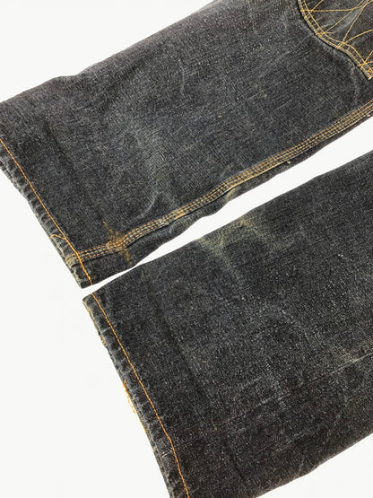 【現状渡し品】【メンズ】 TROPHY CLOTHING トロフィー クロージング W KNEE STANDARD DIRT DENIM PANTS 1605 ダブルニー スタンダード デニム パンツ 156-260829-rt-44-tagh サイズ：32 カラー：インディゴ 万代Net店