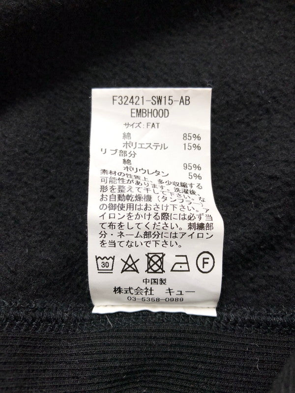 【現状渡し品】【メンズ】 FAT エフエーティー EMBHOOD HOODED SWEATSHIRT F32421-SW15-AB エンフッド フーデッド スウェットシャツ パーカー 142-260912-na-26-tagh サイズ：FAT カラー：ブラック 万代Net店