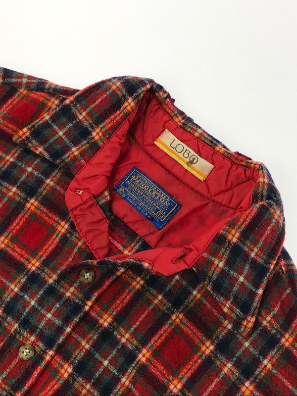 【現状渡し品】【メンズ】 PENDLETON ペンドルトン 70's LOBO ELBOW PATCH WOOL CHECK SHIRT エルボー パッチ ウール チェック シャツ 長袖シャツ ヴィンテージ 146-260825-rt-03-tagh サイズ：M カラー：レッド 万代Net店
