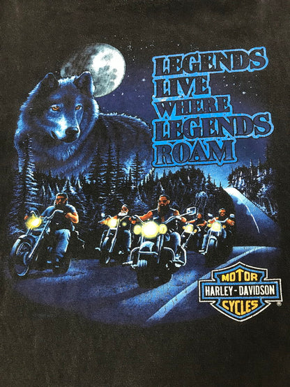 【中古品】【メンズ】 HARLEY-DAVIDSON ハーレー ダビッドソン 90's BIKE&WOLF PRINT S/S TEE 90年代 バイク＆ウルフ プリント Tシャツ トップス 146-260825-rt-01-tagh サイズ：XL カラー：ブラック 万代Net店