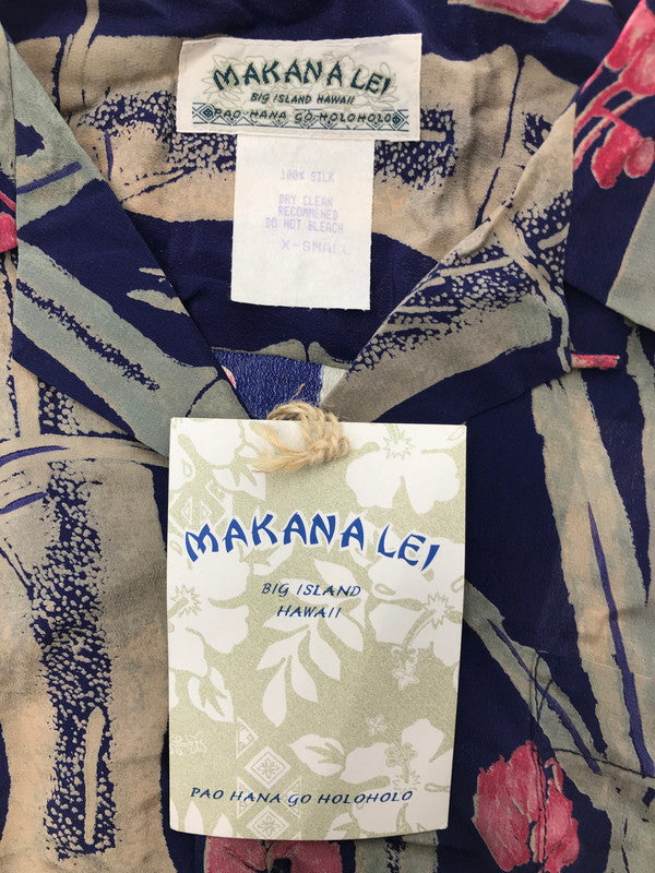 【中古品】【メンズ】 MAKANALEI マカナレイ SILK BAMBOO SHEATH PATTERN ALOHA SHIRT AMT-014 2001年製 アロハシャツt 開襟シャツ トップス 145-260826-rt-05-tagh サイズ：XS カラー：ネイビー 万代Net店