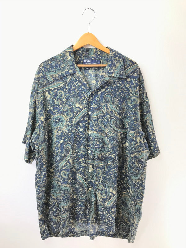 【中古品】【メンズ】 POLO BY RALPH LAUREN ポロ バイ ラルフローレン 90's S/S SILK OPEN COLLOR SHIRT シルクオープン カラー シャツ トップス 146-260826-rt-04-tagh サイズ：L カラー：グリーン 万代Net店