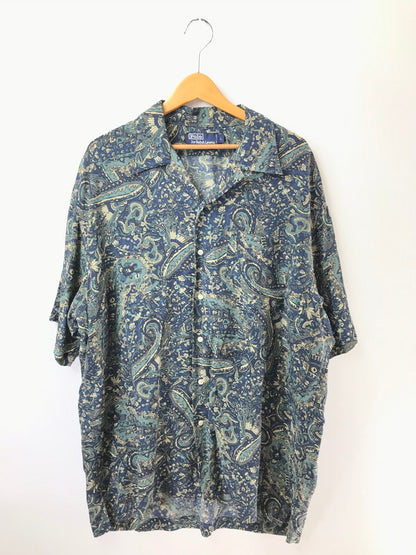 【中古品】【メンズ】 POLO BY RALPH LAUREN ポロ バイ ラルフローレン 90's S/S SILK OPEN COLLOR SHIRT シルクオープン カラー シャツ トップス 146-260826-rt-04-tagh サイズ：L カラー：グリーン 万代Net店