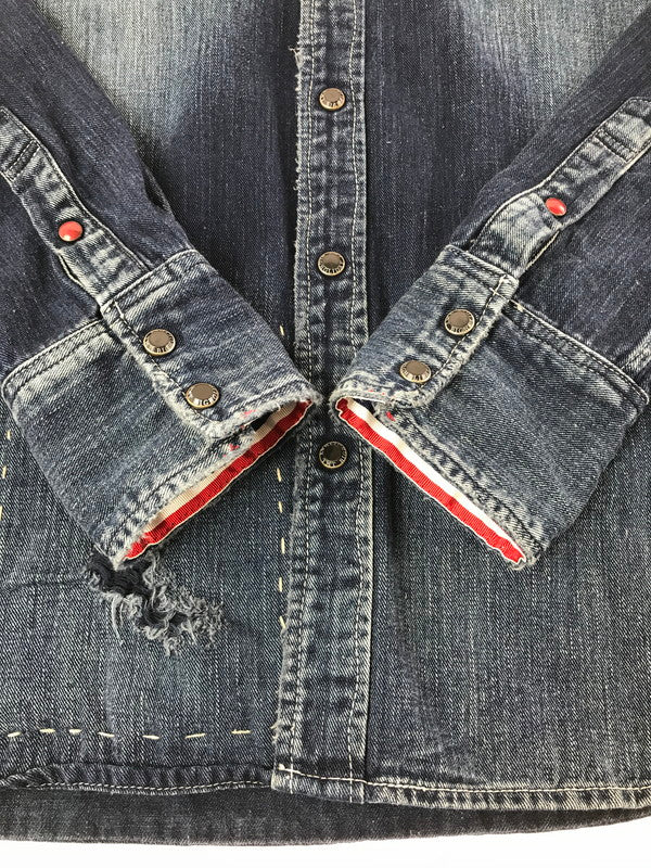 【中古品】【メンズ】 TMT ティーエムティー RIPPED LONG-SLEEVE DENIM SHIRT INDIGO TSH-F1501 ロングスリーブ デニム シャツ 長袖シャツ 145-260829-rt-02-tagh サイズ：L カラー：インディゴ 万代Net店
