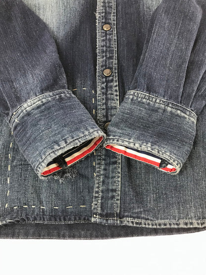 【中古品】【メンズ】 TMT ティーエムティー RIPPED LONG-SLEEVE DENIM SHIRT INDIGO TSH-F1501 ロングスリーブ デニム シャツ 長袖シャツ 145-260829-rt-02-tagh サイズ：L カラー：インディゴ 万代Net店