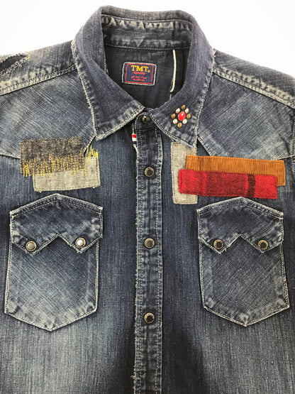 【中古品】【メンズ】 TMT ティーエムティー RIPPED LONG-SLEEVE DENIM SHIRT INDIGO TSH-F1501 ロングスリーブ デニム シャツ 長袖シャツ 145-260829-rt-02-tagh サイズ：L カラー：インディゴ 万代Net店