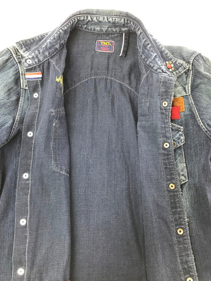 【中古品】【メンズ】 TMT ティーエムティー RIPPED LONG-SLEEVE DENIM SHIRT INDIGO TSH-F1501 ロングスリーブ デニム シャツ 長袖シャツ 145-260829-rt-02-tagh サイズ：L カラー：インディゴ 万代Net店