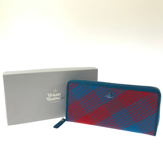 【中古美品】【レディース】 VIVIENNE WESTWOOD ヴィヴィアンウエストウッド TARTAN CHECK ZIP ROUND WALLET タータンチェック ラウンド ファスナー ウォレット 長財布 200-260908-na-16-tagh カラー：レッド/ブルー 万代Net店