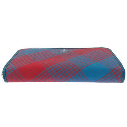【中古美品】【レディース】 VIVIENNE WESTWOOD ヴィヴィアンウエストウッド TARTAN CHECK ZIP ROUND WALLET タータンチェック ラウンド ファスナー ウォレット 長財布 200-260908-na-16-tagh カラー：レッド/ブルー 万代Net店
