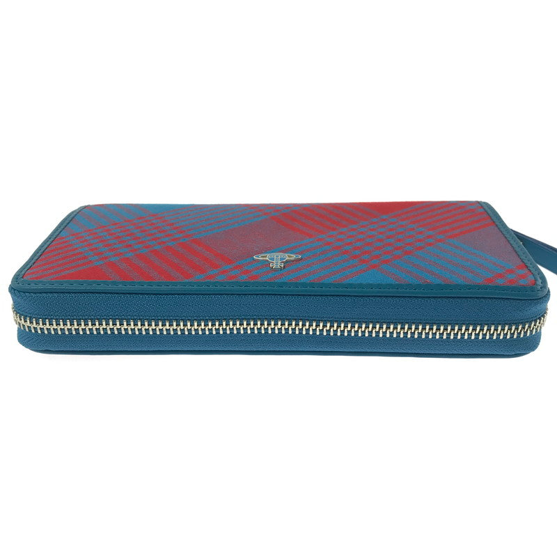 【中古美品】【レディース】 VIVIENNE WESTWOOD ヴィヴィアンウエストウッド TARTAN CHECK ZIP ROUND WALLET タータンチェック ラウンド ファスナー ウォレット 長財布 200-260908-na-16-tagh カラー：レッド/ブルー 万代Net店
