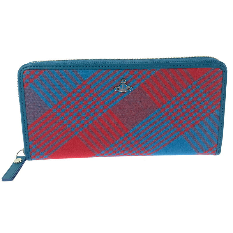 【中古美品】【レディース】 VIVIENNE WESTWOOD ヴィヴィアンウエストウッド TARTAN CHECK ZIP ROUND WALLET タータンチェック ラウンド ファスナー ウォレット 長財布 200-260908-na-16-tagh カラー：レッド/ブルー 万代Net店