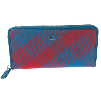 【中古美品】【レディース】 VIVIENNE WESTWOOD ヴィヴィアンウエストウッド TARTAN CHECK ZIP ROUND WALLET タータンチェック ラウンド ファスナー ウォレット 長財布 200-260908-na-16-tagh カラー：レッド/ブルー 万代Net店