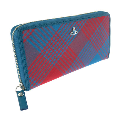 【中古美品】【レディース】 VIVIENNE WESTWOOD ヴィヴィアンウエストウッド TARTAN CHECK ZIP ROUND WALLET タータンチェック ラウンド ファスナー ウォレット 長財布 200-260908-na-16-tagh カラー：レッド/ブルー 万代Net店