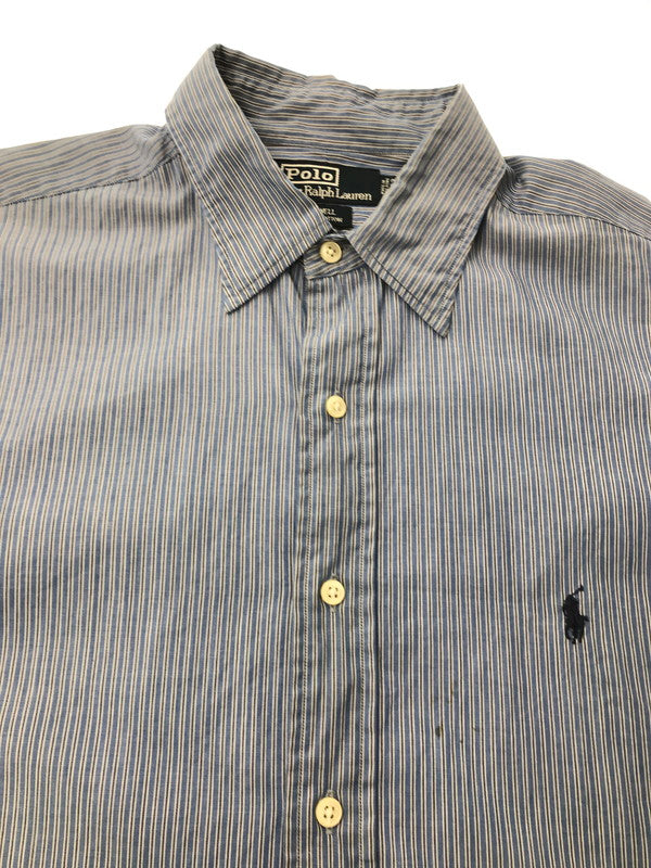 【中古品】【メンズ】 POLO RALPH LAUREN ポロ・ラルフローレン 90's LOWELL STRIPE LS SHIRT BLUE ローウェル ストライプ ロングスリーブ シャツ トップス 146-260904-rt-45-tagh サイズ：16-33 カラー：ブルー 万代Net店