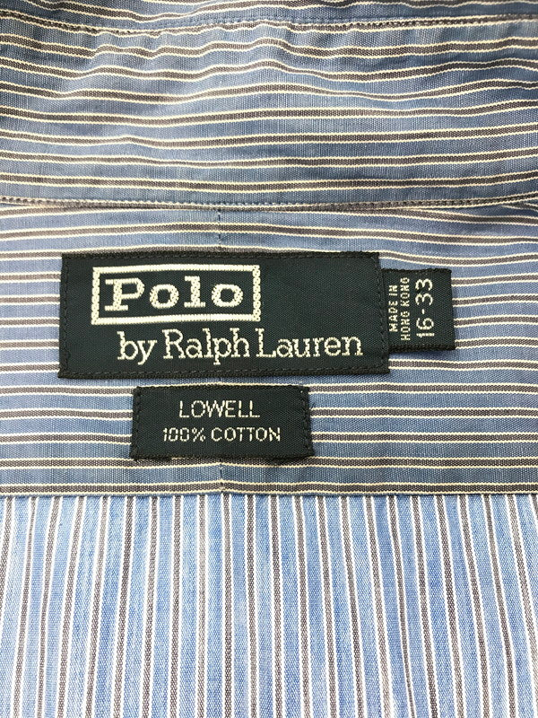 【中古品】【メンズ】 POLO RALPH LAUREN ポロ・ラルフローレン 90's LOWELL STRIPE LS SHIRT BLUE ローウェル ストライプ ロングスリーブ シャツ トップス 146-260904-rt-45-tagh サイズ：16-33 カラー：ブルー 万代Net店