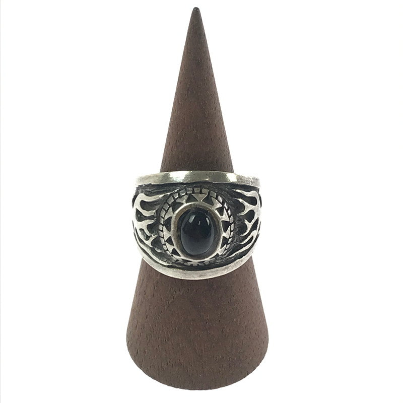 【中古品】【メンズ】 SV925 BLACK STONE FIRE PATTERN RING ブラック ストーン ファイヤー パターン リング アクセサリー 192-260906-rt-29-tagh カラー：シルバー 万代Net店
