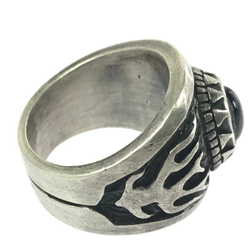 【中古品】【メンズ】 SV925 BLACK STONE FIRE PATTERN RING ブラック ストーン ファイヤー パターン リング アクセサリー 192-260906-rt-29-tagh カラー：シルバー 万代Net店