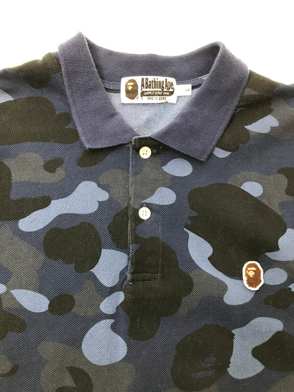 【中古品】【メンズ】 A BATHING APE アベイシングエイプ CAMO S/S POLO SHIRT 001P0D301009X カモフラ柄 ショートスリーブ ポロシャツ トップス 142-260904-rt-43-tagh サイズ：L カラー：ブルー 万代Net店