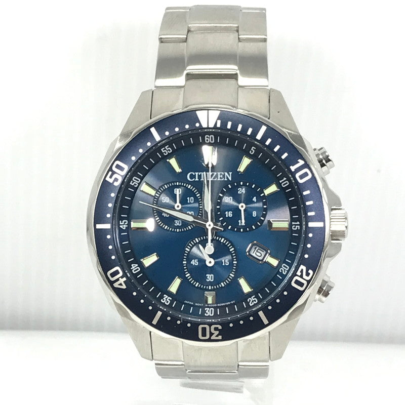【中古品】【メンズ】 CITIZEN シチズン ECO-DRIVE CHRONOGRAPH BLUE DIAL H500-S064597 エコドライブ クロノグラフ 腕時計 時計 197-260915-ki-04-tagh カラー：シルバー/ネイビー 万代Net店