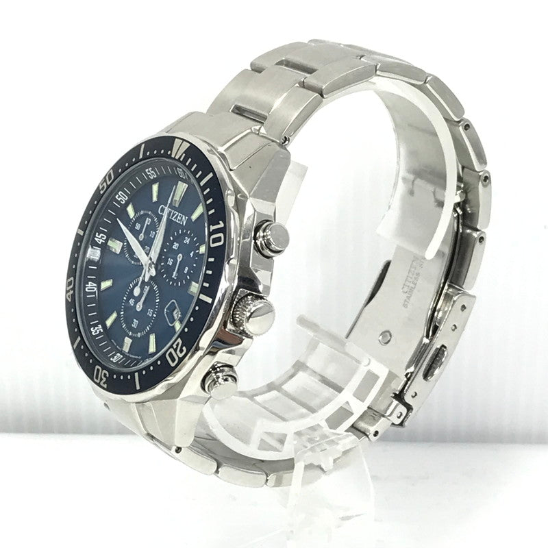 【中古品】【メンズ】 CITIZEN シチズン ECO-DRIVE CHRONOGRAPH BLUE DIAL H500-S064597 エコドライブ クロノグラフ 腕時計 時計 197-260915-ki-04-tagh カラー：シルバー/ネイビー 万代Net店