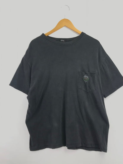 【現状渡し品】【メンズ】 OLD STUSSY オールド ステューシー 80'S STOCK LOGO T-SHIRT USA製 80年代 月桂樹 ロゴ Tシャツ 半袖Tシャツ 142-260912-na-27-tagh サイズ：L カラー：ブラック 万代Net店