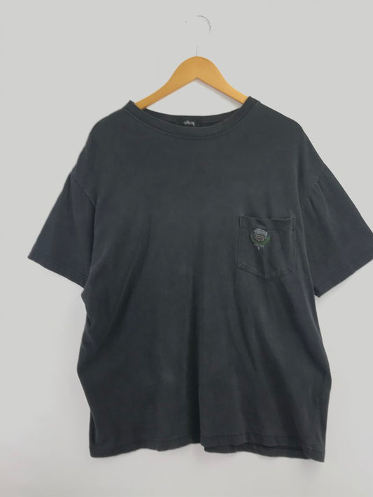 【現状渡し品】【メンズ】 OLD STUSSY オールド ステューシー 80'S STOCK LOGO T-SHIRT USA製 80年代 月桂樹 ロゴ Tシャツ 半袖Tシャツ 142-260912-na-27-tagh サイズ：L カラー：ブラック 万代Net店