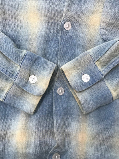 【中古品】【メンズ】 HOUSTON ヒューストン INDIGO HERRINGBONE OMBRE CHECK SHIRT 41164 インディゴ ヘリンボーン オンブレー チェックシャツ 長袖シャツ 145-260919-na-05-tagh サイズ：XL カラー：VINTAGE WASH 万代Net店