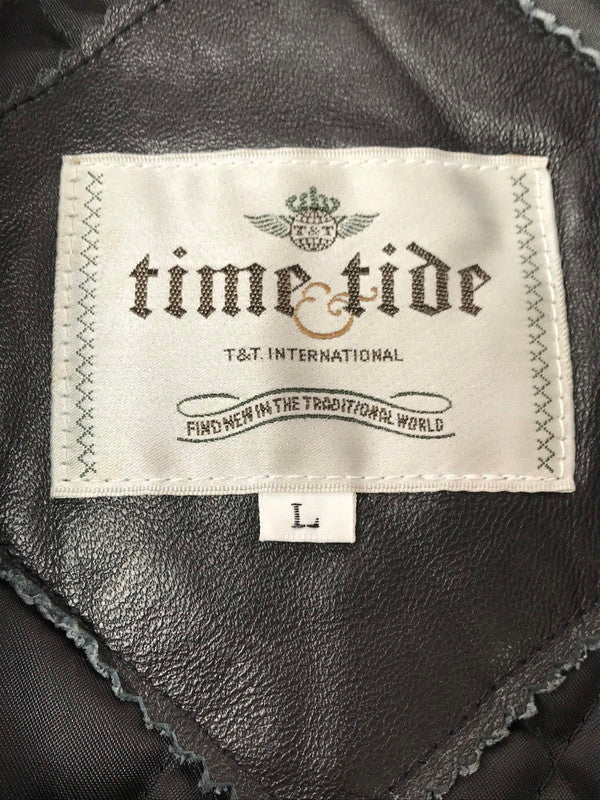 【中古品】【メンズ】 TIME&TIDE タイムアンドタイド LEATHER COAT TKK7316 レザーコート アウター 147-261025-na-06-tagh サイズ：L カラー：ブラック 万代Net店