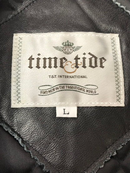 【中古品】【メンズ】 TIME&TIDE タイムアンドタイド LEATHER COAT TKK7316 レザーコート アウター 147-261025-na-06-tagh サイズ：L カラー：ブラック 万代Net店