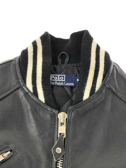 【中古品】【メンズ】 POLO BY RALPH LAUREN ポロバイラルフローレン 90's FULL ZIP LEATHER VARSITY JACKET KK-RL-CW-0203 インパクト21 パーカー 146-260930-rt-12-tagh サイズ：M カラー：ブラック 万代Net店