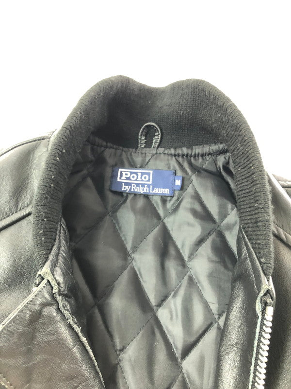 【中古品】【メンズ】 POLO BY RALPH LAUREN ポロバイラルフローレン 90's FULL ZIP LEATHER VARSITY JACKET KK-RL-CW-0203 インパクト21 パーカー 146-260930-rt-12-tagh サイズ：M カラー：ブラック 万代Net店