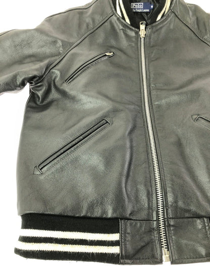 【中古品】【メンズ】 POLO BY RALPH LAUREN ポロバイラルフローレン 90's FULL ZIP LEATHER VARSITY JACKET KK-RL-CW-0203 インパクト21 パーカー 146-260930-rt-12-tagh サイズ：M カラー：ブラック 万代Net店