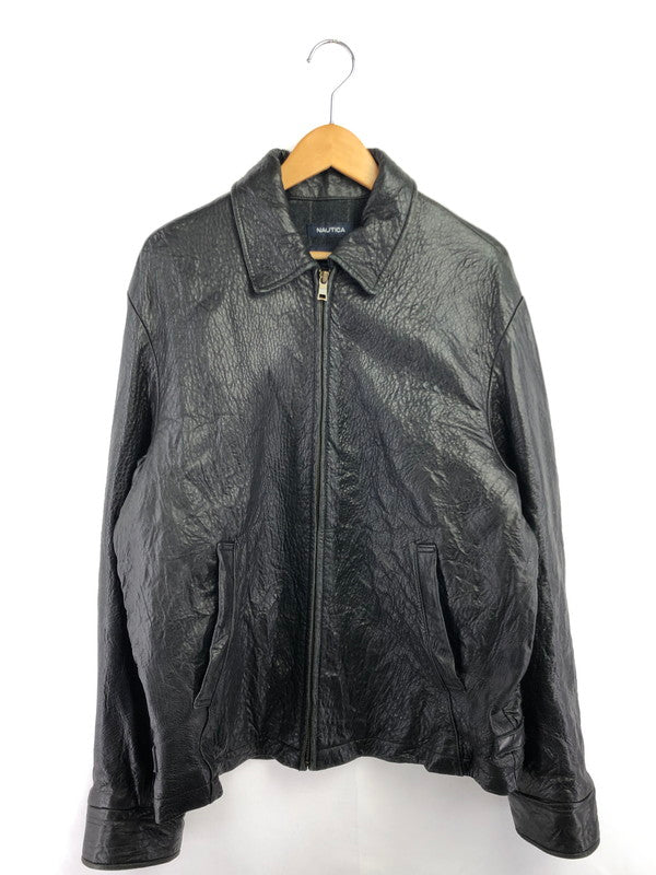 【中古品】【メンズ】 NAUTICA ノーティカ LINING WOOL FULL ZIP LEATHER JACKET ウールライニング フルジップ レザー ジャケット アウター 146-261002-rt-14-tagh サイズ：M カラー：ブラック 万代Net店