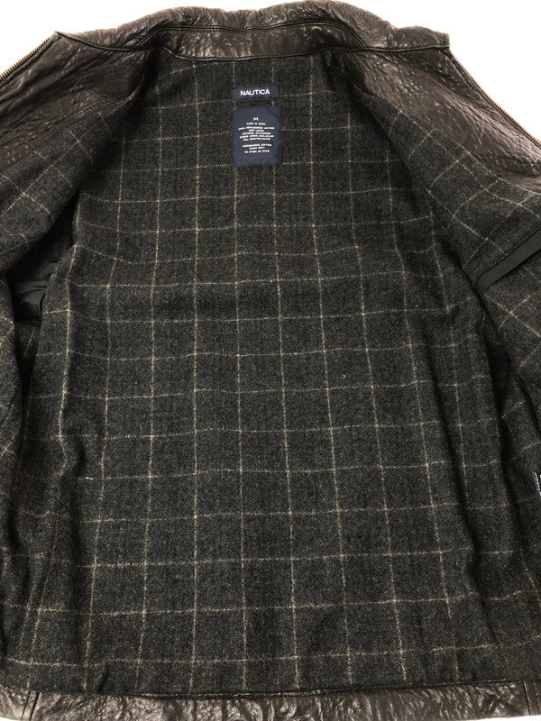 【中古品】【メンズ】 NAUTICA ノーティカ LINING WOOL FULL ZIP LEATHER JACKET ウールライニング フルジップ レザー ジャケット アウター 146-261002-rt-14-tagh サイズ：M カラー：ブラック 万代Net店