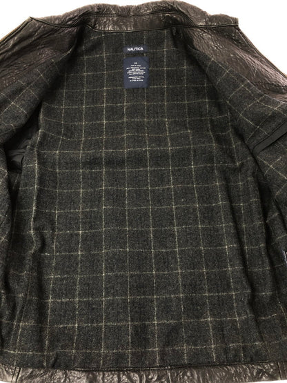 【中古品】【メンズ】 NAUTICA ノーティカ LINING WOOL FULL ZIP LEATHER JACKET ウールライニング フルジップ レザー ジャケット アウター 146-261002-rt-14-tagh サイズ：M カラー：ブラック 万代Net店