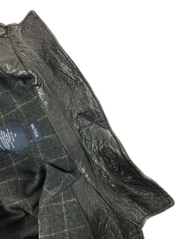 【中古品】【メンズ】 NAUTICA ノーティカ LINING WOOL FULL ZIP LEATHER JACKET ウールライニング フルジップ レザー ジャケット アウター 146-261002-rt-14-tagh サイズ：M カラー：ブラック 万代Net店