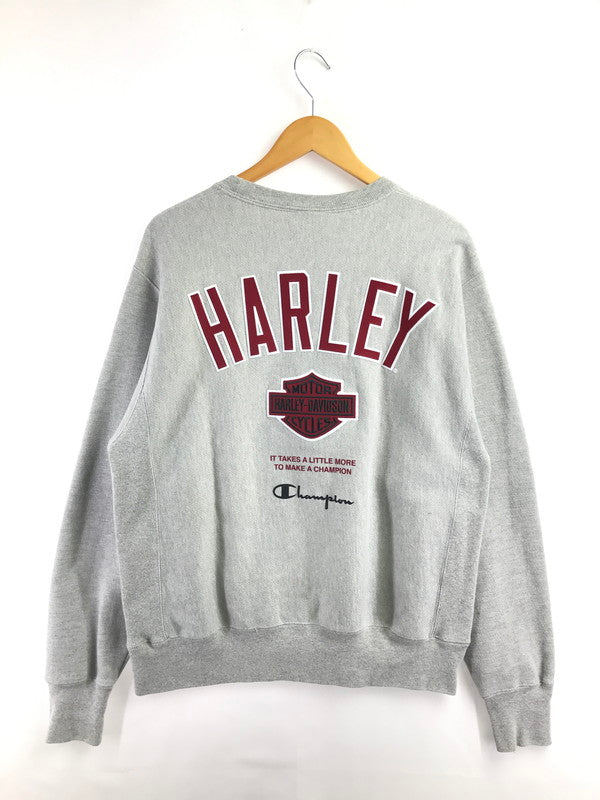 【中古品】【メンズ】 CHAMPION チャンピオン×HARLEY DAVIDSON ハーレーダビッドソン CREWNECK SWEATSHIRT GF70 クルーネック スウェットシャツ トレーナー 145-260925-na-19-tagh サイズ：M カラー：グレー 万代Net店