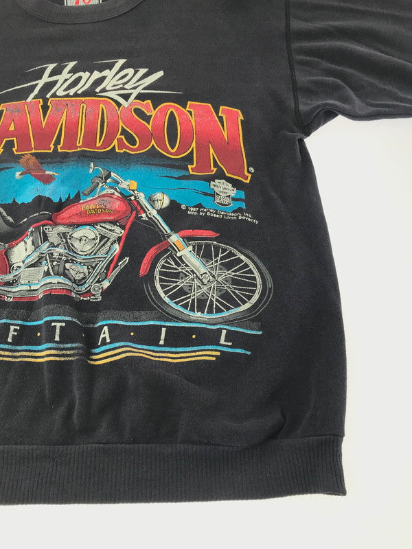 【中古品】【メンズ】 HARLEY DAVIDSON ハーレーダビッドソン 80's SPEED LIMIT PRINT SWEAT SHIRT 80年代 スピード リミット プリント Tシャツ トップス ヴィンテージ 146-260924-rt-09-tagh サイズ：L カラー：ブラック 万代Net店