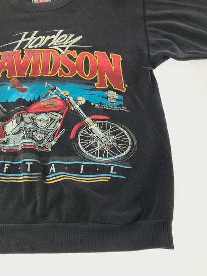 【中古品】【メンズ】 HARLEY DAVIDSON ハーレーダビッドソン 80's SPEED LIMIT PRINT SWEAT SHIRT 80年代 スピード リミット プリント Tシャツ トップス ヴィンテージ 146-260924-rt-09-tagh サイズ：L カラー：ブラック 万代Net店