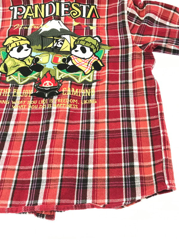 【中古品】【メンズ】 PANDIESTA JAPAN パンディエスタ ジャパン KUMANEKO KINSEI CAMPING PANDA CHECK LONG SLEEVE FLANNEL SHIRT 561600 145-260924-rt-18-tagh サイズ：XL カラー：レッド 万代Net店