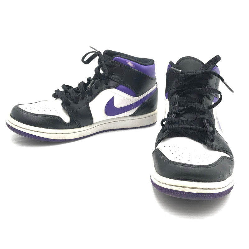 【現状渡し品】【メンズ】 NIKE ナイキ AIR JORDAN 1 MID BLACK COURT PURPLE 554724-095 エア ジョーダン 1 ミッド スニーカー 靴 160-260926-rt-02-tagh サイズ：26.5cm US8.5 カラー：BLACK/DARK IRIS-WHITE 万代Net店