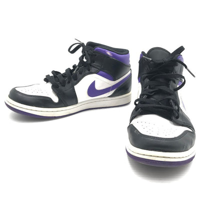 【現状渡し品】【メンズ】 NIKE ナイキ AIR JORDAN 1 MID BLACK COURT PURPLE 554724-095 エア ジョーダン 1 ミッド スニーカー 靴 160-260926-rt-02-tagh サイズ：26.5cm US8.5 カラー：BLACK/DARK IRIS-WHITE 万代Net店