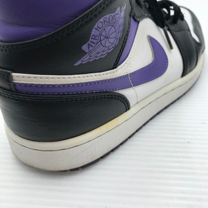 【現状渡し品】【メンズ】 NIKE ナイキ AIR JORDAN 1 MID BLACK COURT PURPLE 554724-095 エア ジョーダン 1 ミッド スニーカー 靴 160-260926-rt-02-tagh サイズ：26.5cm US8.5 カラー：BLACK/DARK IRIS-WHITE 万代Net店