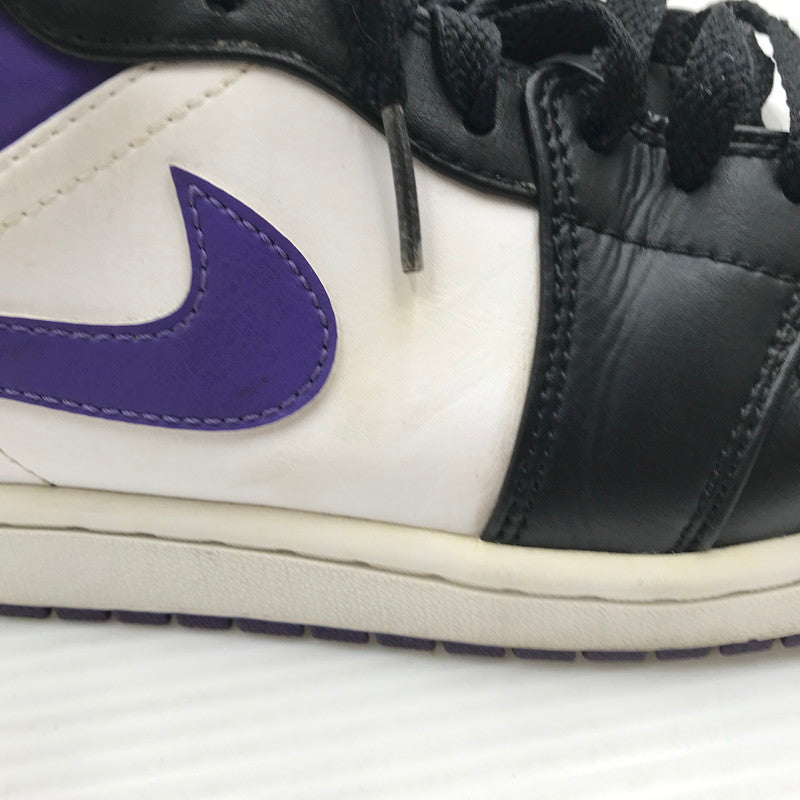 【現状渡し品】【メンズ】 NIKE ナイキ AIR JORDAN 1 MID BLACK COURT PURPLE 554724-095 エア ジョーダン 1 ミッド スニーカー 靴 160-260926-rt-02-tagh サイズ：26.5cm US8.5 カラー：BLACK/DARK IRIS-WHITE 万代Net店