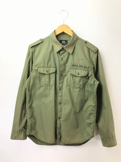 【現状渡し品】【メンズ】 ALPHA INDUSTRIES アルファ インダストリーズ MILITARY SHIRT 25054-019 ミリタリーシャツ 長袖シャツ 145-260926-na-08-tagh サイズ：L カラー：カーキ 万代Net店