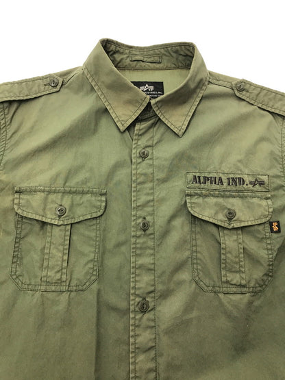 【現状渡し品】【メンズ】 ALPHA INDUSTRIES アルファ インダストリーズ MILITARY SHIRT 25054-019 ミリタリーシャツ 長袖シャツ 145-260926-na-08-tagh サイズ：L カラー：カーキ 万代Net店