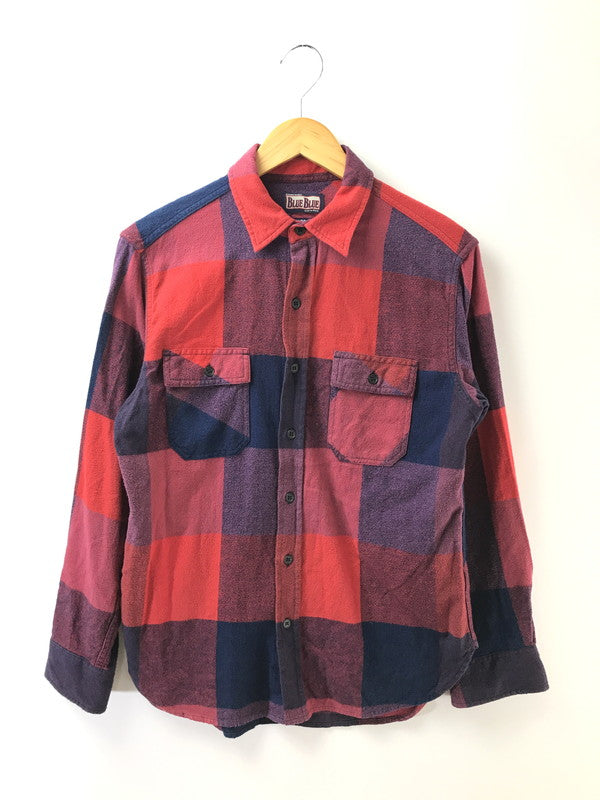 【中古品】【メンズ】 BLUE BLUE ブルーブルー BRUSHED INDIGO BLOCK CHECK WORK SHIRT RED BLUE 1004744 インディゴ ブロック チェック ワーク シャツ 145-260924-rt-41-tagh サイズ：2 カラー：レッドー/ブルー 万代Net店